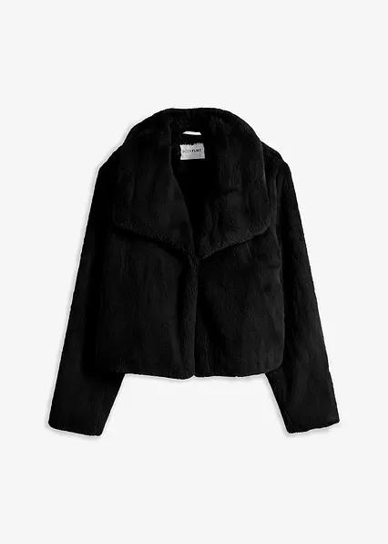 Fellimitat-Jacke in schwarz von vorne - bonprix
