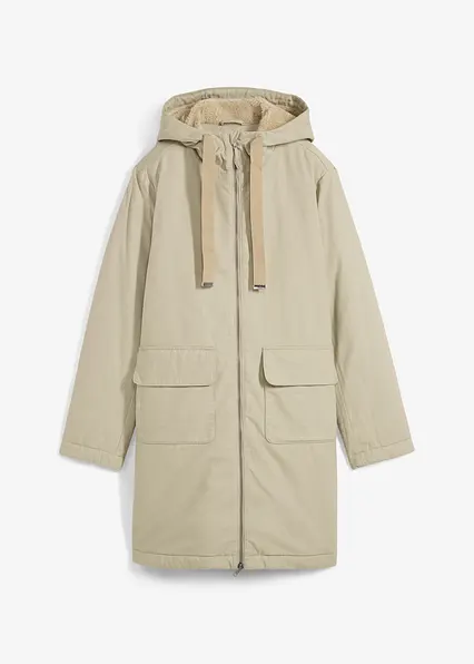 warm wattierter Winterparka mit Teddyfutter in Kapuze in beige von vorne - bonprix