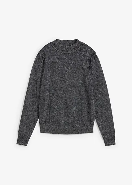 Feinstrickpullover mit Lurex in schwarz von vorne - bonprix