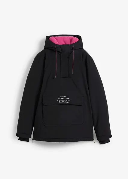 wasserdichte Ski Funktions-Schlupfjacke mit Fleece-Futter in schwarz von vorne - bonprix