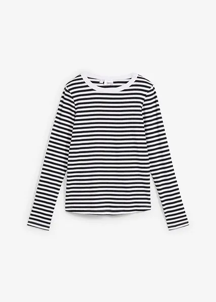 Langarmshirt aus reiner Bio-Baumwolle in schwarz von vorne - bonprix
