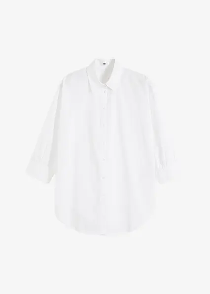 Oversize-Hemd aus Baumwolle mit 3/4 Arm in weiß von vorne - bonprix