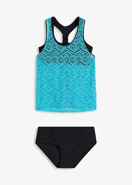 Tankini mit elastischer Spitze (2-tlg. Set) in blau von vorne - bonprix