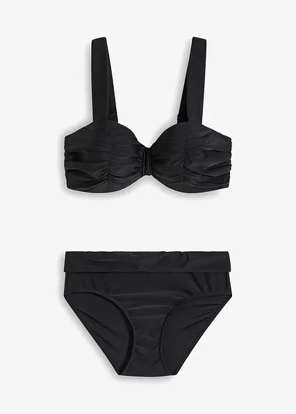 Balconette-Bikini mit gepolsterten Trägern (2-tlg.Set) in schwarz von vorne - bonprix
