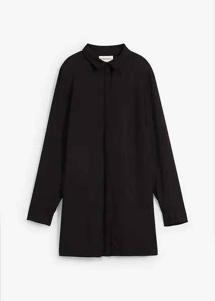 Longbluse mit Schlitz aus fließender Viskose in schwarz von vorne - bonprix