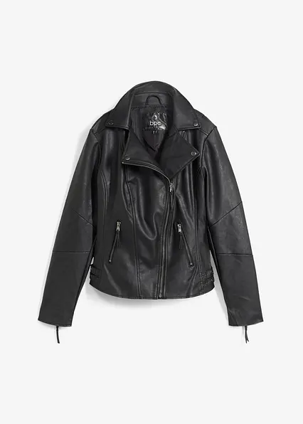 Lederimitat-Jacke aus reiner Viskose in schwarz von vorne - bonprix