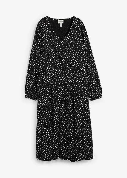 Baumwoll-Jerseykleid, Midilänge in schwarz von vorne - bonprix