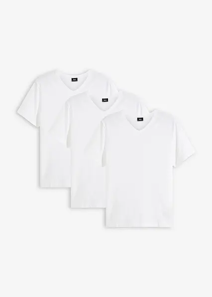 T-Shirt mit V-Ausschnitt (3er Pack) in weiß von vorne - bonprix