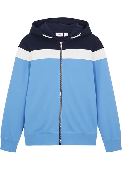 Kapuzen-Sweatjacke aus weichem Baumwoll-Mix in blau von vorne - bonprix