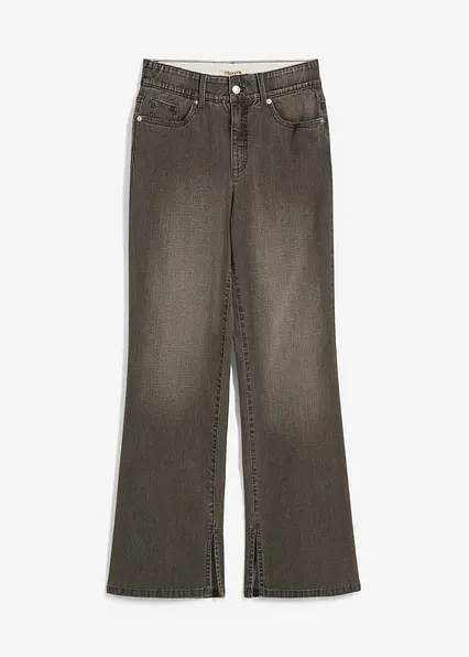Straight-Jeans, High Waist, Schlitz in grau von vorne - bonprix