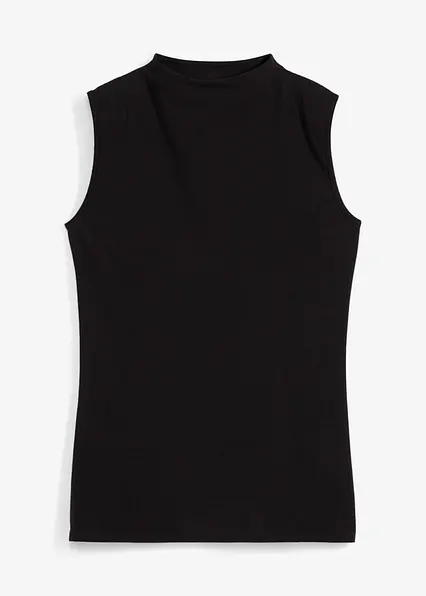 Top aus elastischem Baumwoll-Mix in schwarz von vorne - bonprix