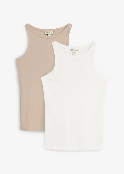 Ripp-Top aus reiner Bio-Baumwolle, (2er-Pack) in weiß von vorne - bonprix