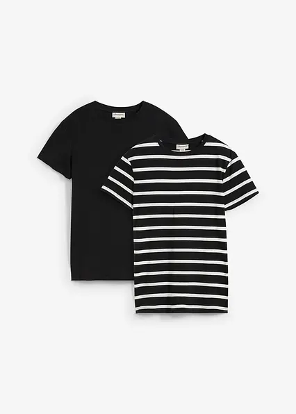 T-Shirt aus reiner Bio-Baumwolle (2er Pack) in schwarz von vorne - bonprix