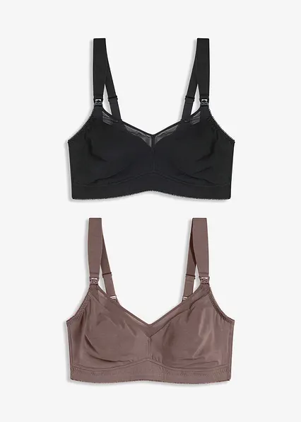 Still-BH ohne Bügel mit ​Bio-Baumwolle (2er Pack) in schwarz von vorne - bonprix