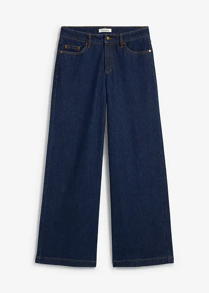 Wide-Leg-Jeans, Mid Waist, Full Length in blau von vorne - bonprix