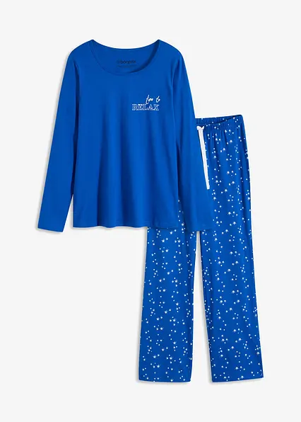 Pyjama in blau von vorne - bonprix