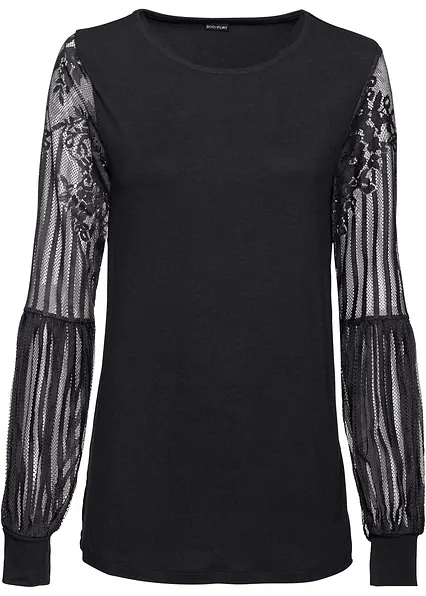 Langarmshirt aus Viskose-Mix in schwarz von vorne - bonprix