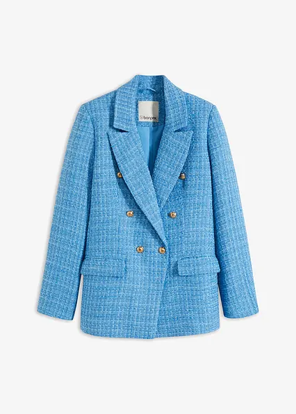 Bouclé-Blazer in blau von vorne - bonprix