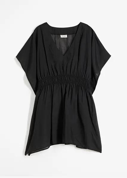 Transparente Strandtunika mit V-Ausschnitt in schwarz von vorne - bonprix