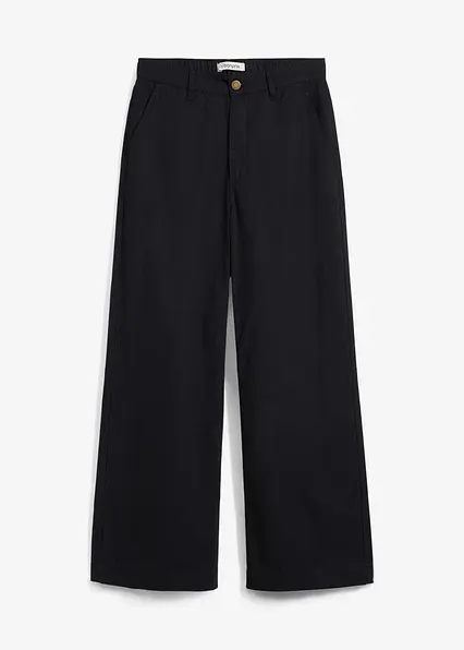 Weite Hose aus reiner Baumwolle, High Waist in schwarz von vorne - bonprix