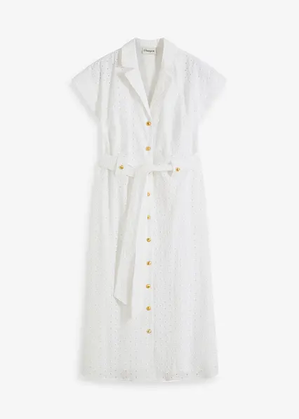 Hemdblusenkleid aus Lochspitze in weiß von vorne - bonprix