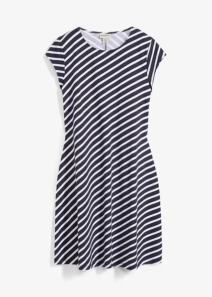 Jersey-Kleid mit figurbetonter Passform in blau von vorne - bonprix