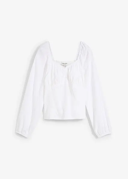 Blusenshirt mit Lochstickerei aus reiner Baumwolle in weiß von vorne - bonprix