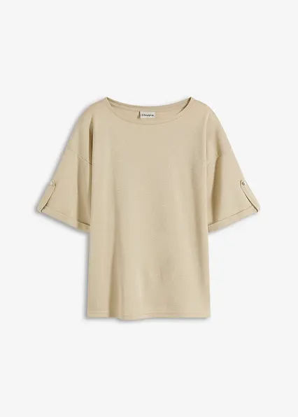 Glitzer Viskose-Shirt mit Glanzdruck in beige von vorne - bonprix