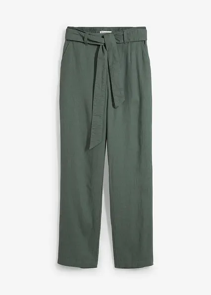 Schlupfhose aus luftigem Leinen-Viskose-Mix in grün von vorne - bonprix