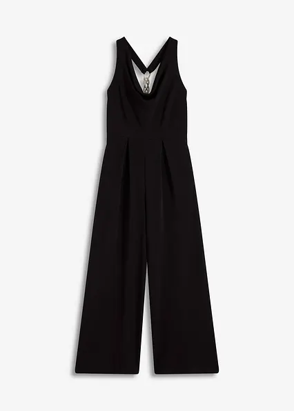 Jumpsuit mit Wasserfallausschnitt in schwarz von vorne - bonprix