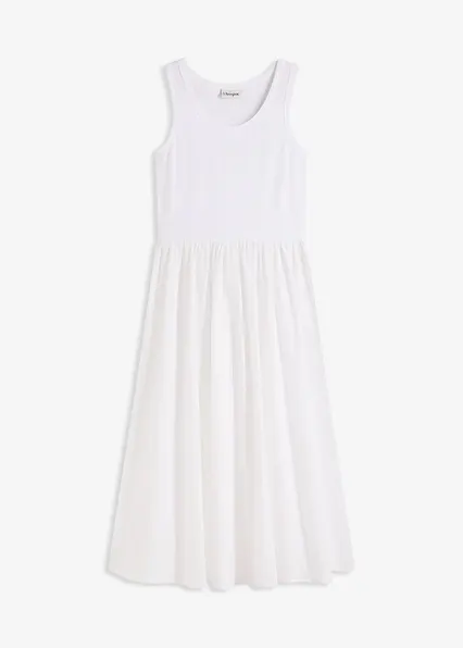 Jerseykleid im Materialmix in weiß von vorne - bonprix