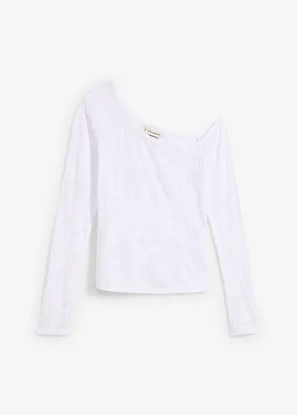 Off-Shoulder-Shirt in Ausbrenner Optik in weiß von vorne - bonprix