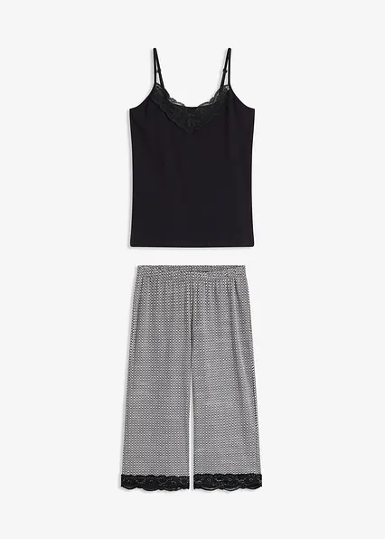 Capri Pyjama mit Spaghettiträgern in schwarz von vorne - bonprix