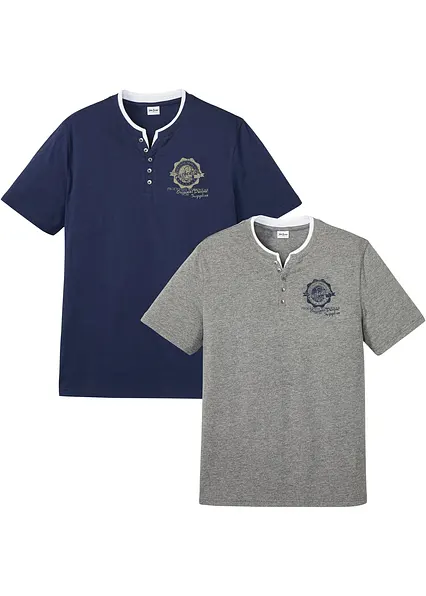 Henleyshirt, Kurzarm (2er Pack) aus reiner Bio-Baumwolle in blau von vorne - bonprix