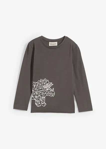 Langarmshirt aus reiner Bio-Baumwolle in grau von vorne - bonprix