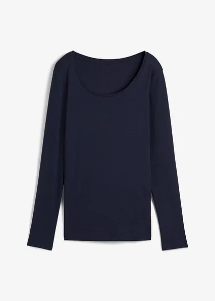 Langarmshirt aus reiner Bio-Baumwolle in blau von vorne - bonprix