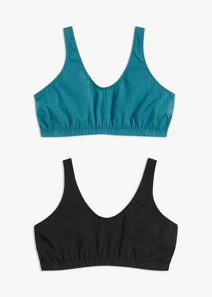 Bustier mit Baumwolle (2er Pack) in schwarz von vorne - bonprix