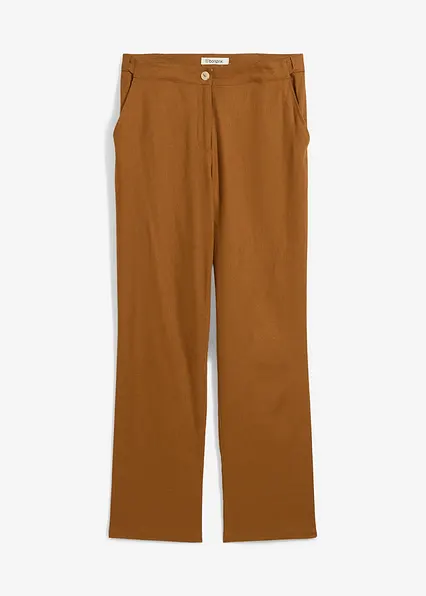 High-Waist-Hose aus Leinen-Viskose-Mix in braun von vorne - bonprix