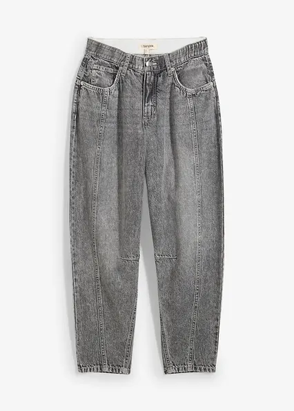 Barrel-Jeans Mid Waist Low Stretch, cropped in grau von vorne - bonprix