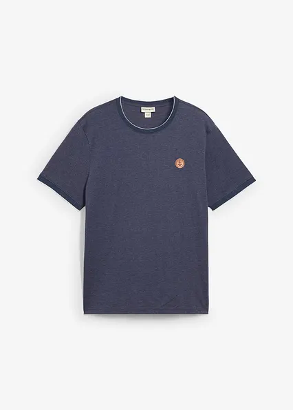T-Shirt in Doppeloptik mit Details in blau von vorne - bonprix