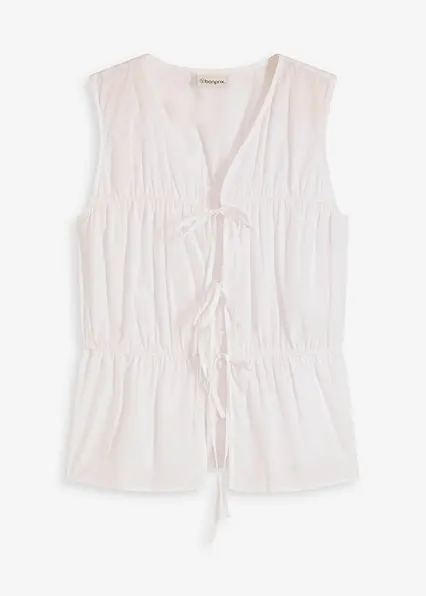 Ärmellose Bluse mit Volants und Schleifen in weiß von vorne - bonprix