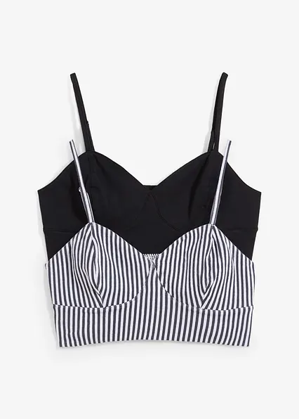 Cropped Top aus reiner Bio-Baumwolle (2er Pack) in weiß von vorne - bonprix