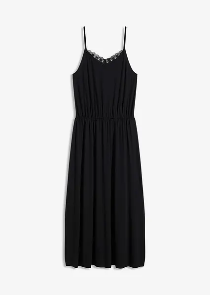 Jerseykleid mit Spitze in schwarz von vorne - bonprix