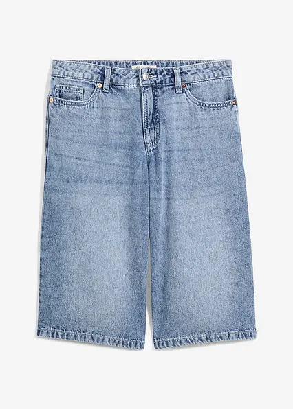 Jeans-Bermuda Mid Waist, Low Stretch in blau von vorne - bonprix