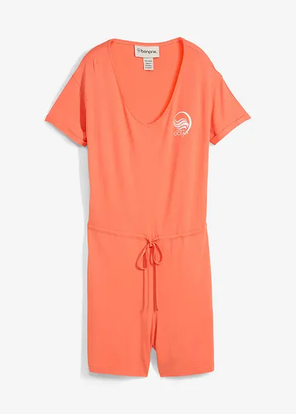 Jersey-Jumpsuit aus fließendem Viskose-Mix in orange von vorne - bonprix