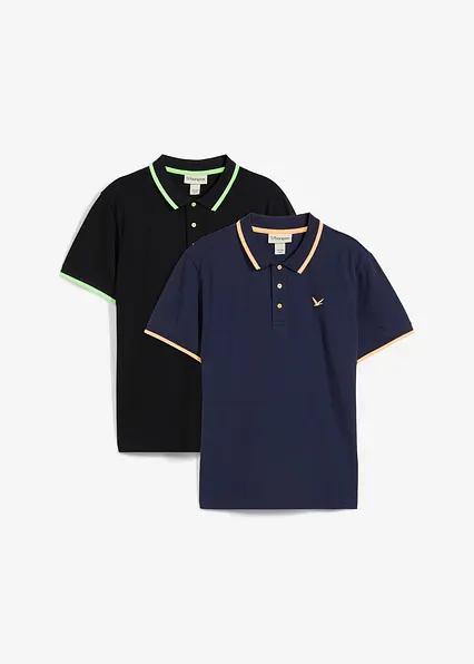 Piqué-Poloshirt (2er Pack) aus reiner Bio-Baumwolle in blau von vorne - bonprix