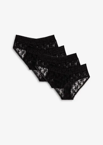 Highwaist Slip aus Spitze mit Raffung (4er Pack) in schwarz von vorne - bonprix
