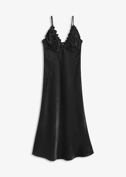 Maxikleid aus fließendem Satin in schwarz von vorne - bonprix