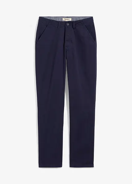 Slim Fit Stretch-Chinohose mit verstellbarem Bund, Straight in blau von vorne - bonprix
