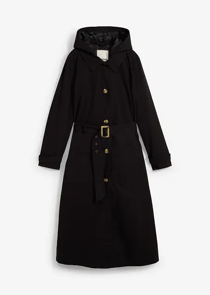 Trench-Mantel mit abnehmbarer Kapuze in schwarz von vorne - bonprix
